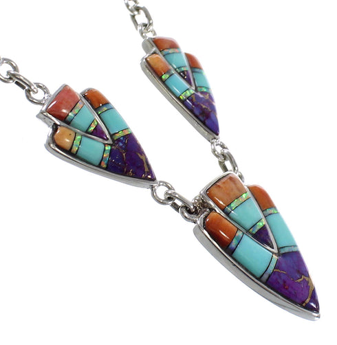 Southwest Multicolor Inlay Sterling Silver Link Necklace Set WX71716